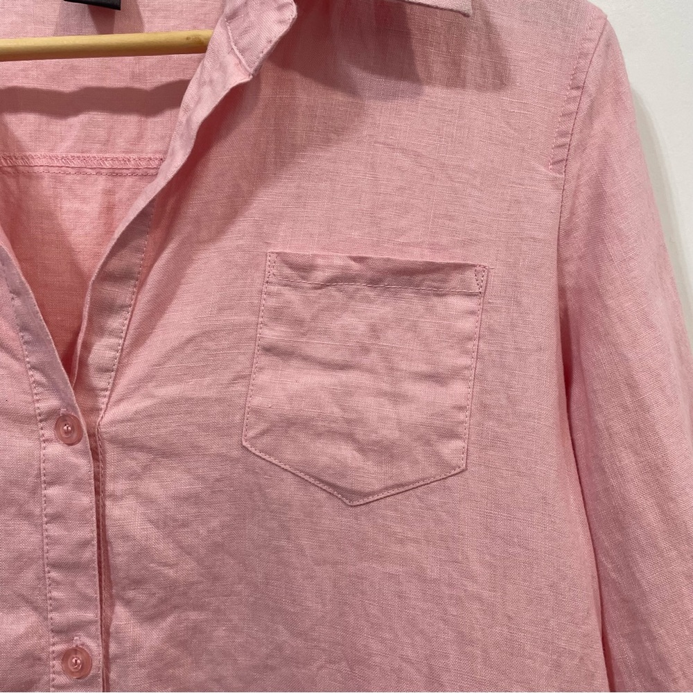 Zoe D. 100% Linen Blush Pink Button Down Shirt Coastal Grandma Size M - Picture 6 of 10